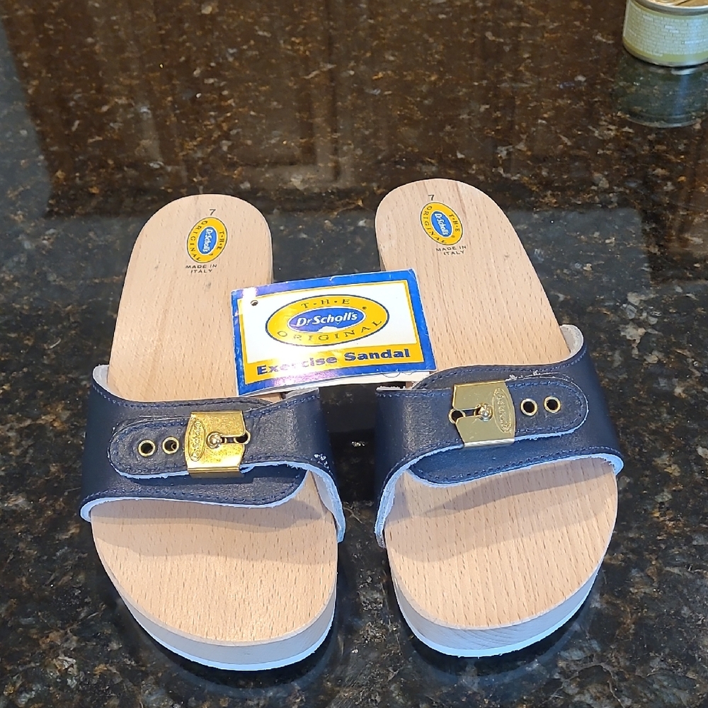 Vintage doctor scholl's exercise sandals 7m Italy Navy Y2k - Picture 2 of 12